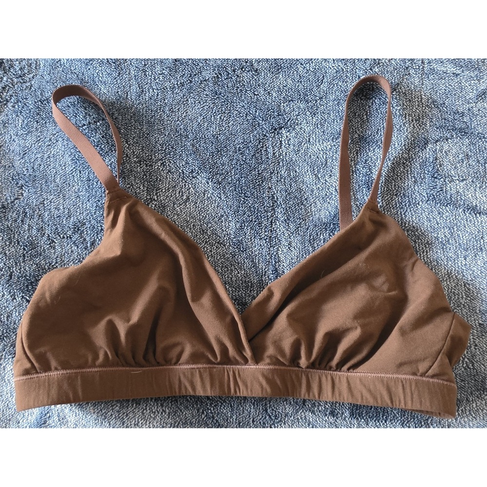 SKIMS Bralette S Brown Solid V-Neck Sleeveless Wireless Bra Top